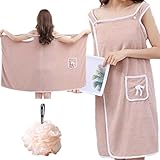 ZenyTra Extra Großer Saugfähiger Frottee Bademantel 80x145 cm | Weicher Damen Bademantel mit Taschen für Sauna, Pool & Wellness | Langarm Bademantel in Übergröße XXL (Beige, Inkl. Duschball)