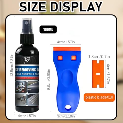 Haiyore Klebstoffentferner & Klebereste Entferner mit Spachtel (100ml) – Etikettenlöser Spray für Fensterrahmen, Glas und Auto – Entfernt Kleber, Aufkleber und Sekundenkleber