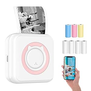 Mini thermische printer voor smartphone, draagbaar, draadloze fotoprinter, met USB-kabel en 7 rollen thermisch papier…