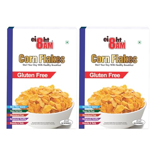 Image of 8 AM Corn Flakes Gluten Free 300 Gram (Pack Of 2), 99% Fat Free & Cholesterol Free, Trans Fat, Artificial Additives, Crunchy & Delicious, Nutritious Whole Grain Breakfast Cereal