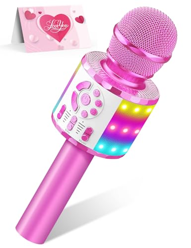 Creattop Kids Karaoke Bluetooth Microphone Toys for Girls Microphone Karaoke Machine with LED Light, Birthday Gift for Girls Boys 3 4 5 6 7 8 9 10 11 12 Year Old Kids Toys