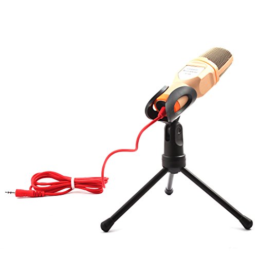 Ruilogod Skype MSN Chat Adjustable Stand 3.5mm Jack Multimedia Condenser Microphone Gold Tone