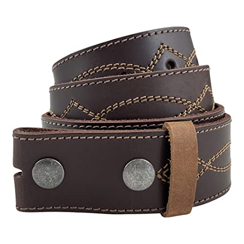 Rustic No Buckle Belt with Cowboy Stitching Handmade from Full Grain Leather - Snap On Belt