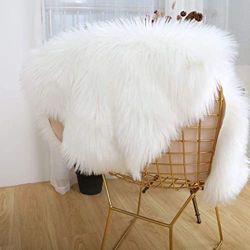 jiele Nachahmung Lammfell Teppich 60 x 90 cm Lammfellimitat Teppich Künstlicher Fell Wolle Bettvorleger Sofa Matte (Weiß)