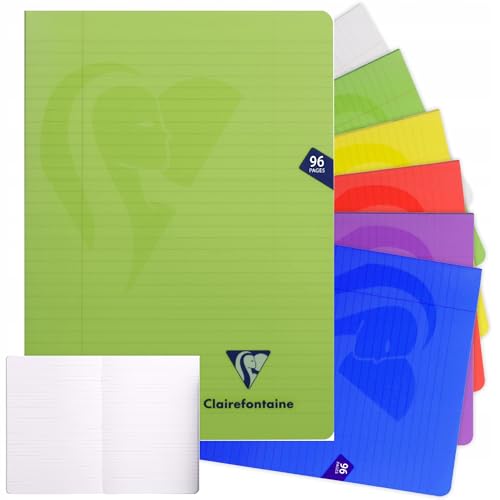 Clairefontaine 303165C - Schulheft / Heft Mimesys, geheftet, DIN A4 21x29,7 cm, 48 Blatt 90g, liniert mit Rand, Einband aus PP, farbig sortiert, 1 Stück
