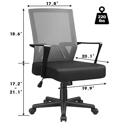 Furmax Office Chair Ergonomic Chair With Lumbar Support, Mid Back Computer Desk Chair Adjustable Height, Mesh Swivel Task Chair Humanized Breathable Chair With Armrests (Grey) #TOP2