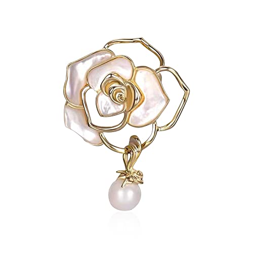 Image of Women Camellia Flower Pearl Enamel Brooch Pins for Ladies Jewelry Fashion