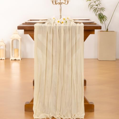 Image of Socomi 3pcs Beige Easter Spring Cheesecloth Table Runner Boho Rustic Gauze 120 inch 10FT Cheese Cloth Runner for Wedding Party Baby Shower Birthday Home Decor Holiday Decorations