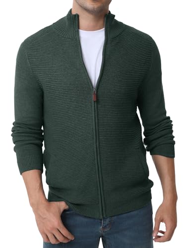 Les umes Men's Knitted Full Zip Sweater Cardigan Front Stand Collar Knitwear with Pockets