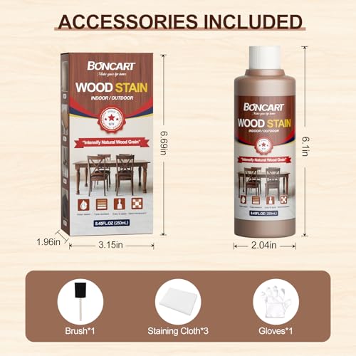 Boncart Water-Based Wood Stain, 8.45FL.OZ/250mL Stain for Wood, Suitable for Staining Indoor and Outdoor Wooden Items and Furniture, Non-Toxic, Multiple Finishes (Teak)
