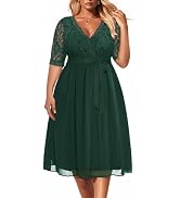 Pinup Fashion Plus Size Lace Chiffon Wrap V Neck Dresses Women Cocktail Wedding Guest Midi Dress