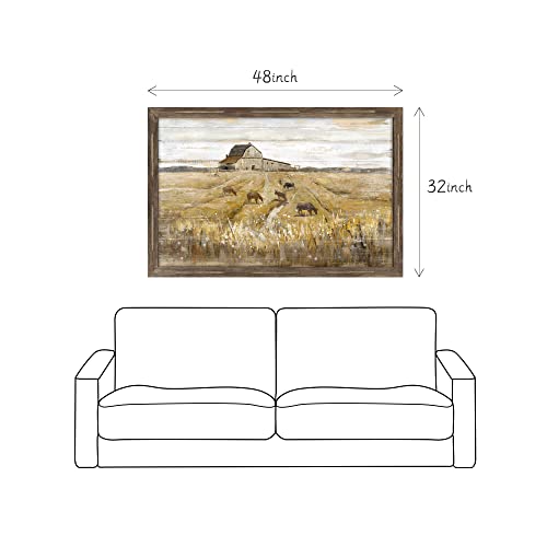 Farmhouse Framed Wall Art Decor: Rustic Country Scene Barn Picture Large Farm Animal Wood Artwork Horizontal Countryside Rural Landscape Print Painting For Home Bedroom Living Room #TOP5