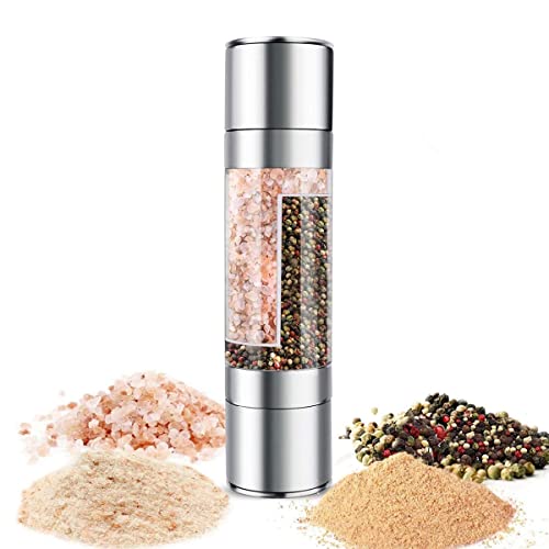2 in 1 Salt and Pepper Grinder with Adjustable Ceramic Rotor, Stainless Steel Salt Grinders and Pepper Mill for Kitchen, Outdoor Barbecue