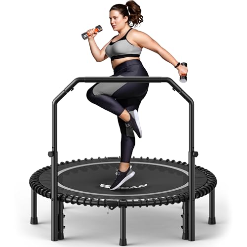 BCAN BT2 450/550LBS Mini Rebounder Trampoline for Adults with Bar, Fitness Trampoline with Bungees, Adjustable Handle, Stable & Quiet, Indoor Outdoor,