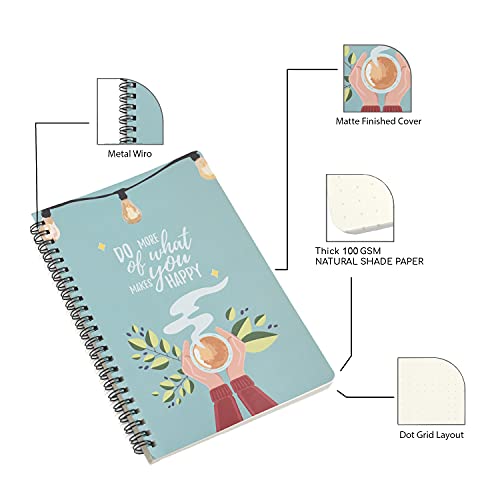 Image of PAPBOO A5, Easy to Carry, Dreams & Do More, Spiral Wiro Notebook : 100 GSM Natural Shade Paper, Dot Grid, 2 * 120 Pages, Journal, Diary, Gift