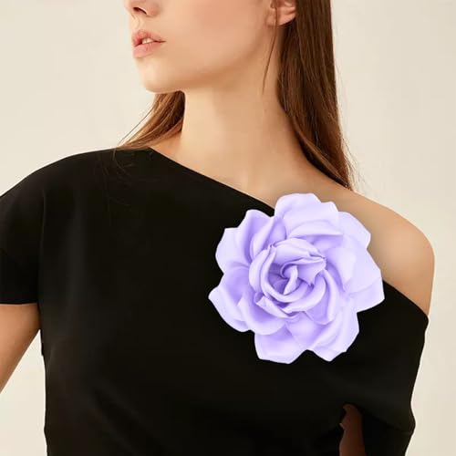 Image of Flower Brooch Pins for Women 5.5in Lapel Pins Large Rose Floral Brooches Dainty Satin Fabric Brooches Rose Flower Hair Clips Wedding Party Dance Clothes Accessories Jewelry