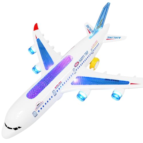 AtomDream Tech Electric Aeroplane Toy with Flashing LED Lights & Sounds Bump and Go Airplane Toy Durable ABS Aircraft for Kids Ages 38 for Boys & Girls