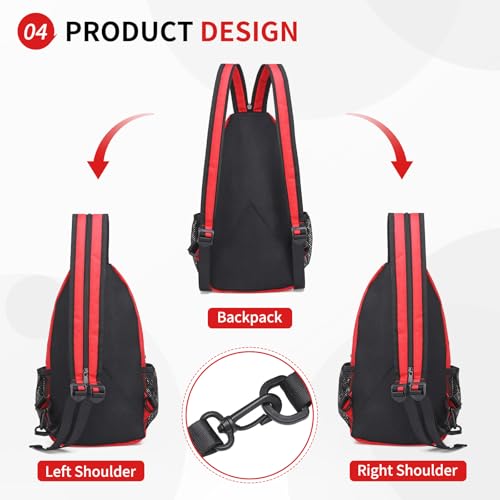 Image of Convertible Sling Bags for Women Men, Lightweight Crossbody Backpack Daypack Fit for 11 inch Tablet for Casual Travel Sport Hiking (Red)