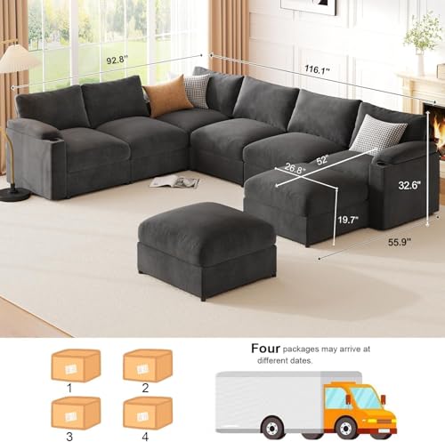 HOMYHOMEY Velvet U-Shaped 8-Seat — Best Modular Sectional Sofa for Large Rooms Image 2