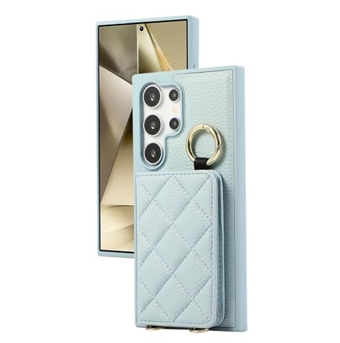 �J�[�h�z���_�[�t���N���X�{�f�B�E�H���b�g�^�X�}�z�P�[�X Samsung�p Galaxy S25 S26 Ultra Edge S24 S23 S22 Plus�Ή� �`�F�b�N�����U�[�J�o�[�iS22 Plus�p/�u���[�j