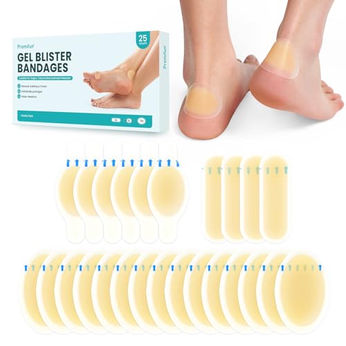 Cerotti per vesciche ai piedi Bendaggi idrocolloidali - Promifun 25ct Cuscinetti in gel resistenti all'acqua per la prevenzione e il recupero, confezione assortita