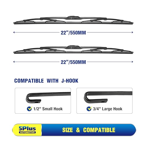 Image of 5 PLUS 22 inch Wiper Blades 2 Pack Replacement for Ford F150 F250 F350 F450 F550 2023 2022 2021 2020 2019 2018 2017 2016 2015 2014 2013-2009-OEM Quality Premium All-Season Windshield Wiper Blades