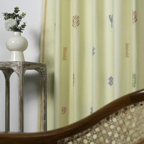 Image of Tranquebar Curtain Co. Cotton Curtains 7 Feet Long Set of 2, 60-65% Room Darkening, Multicolor (Yellow) Motif Print, Door Curtains 7 Feet Set of 2, BackTabs, Ozan (213 cm) - Set of 2
