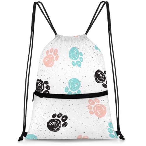 Dog Paw Pattern Drawstring Bag Drawstring Backpack Waterproof Smooth Sport Draw String Back Bag Gym Camping Beach Bag for Men Women