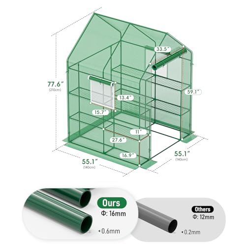 SPECILITE 56×56×78Inch Walk-in Greenhouse, Heavy Duty Small Plant House with Thicken PE Cover and Steel Frame, for Garden, Outdoors, Indoors, Green - Image 6