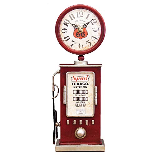 Akizuki Boeki Red TEXACO Table Clock, W 5.4 x D 3.0 x H 13.8 inches (13.7 x 7.5 x 35 cm), Table Clock, Gas Pump, EA180150GAK-RD