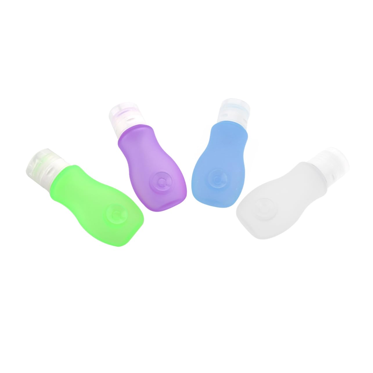 FRCOLOR Set 4 Bottiglie da Viaggio Ricaricabili in Silicone Alimentare da 89ml Etichette Rotabili e Ventosa, per Aereo e Uso Personale