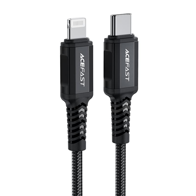 Acefast C4-01 - Cavo da USB-C a Lightning, certificato MFI, ricarica rapida e trasmissione dati (PD 30W - 3A - 1,8M), lega di alluminio, compatibile con iPhone 13/12/11, iPad, Airpods - Nero