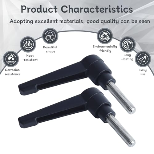 Image of Clamping Lever Handles with Quick Release Push Button Locking, 304 Stainless Steel M6 x 25mm Stud - Black (6 Pack)