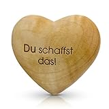Holz Herz Handschmeichler mit Du schaffst das! Glücksstein Glücksbringer für Familie Freunde Mutmacher Geschenk