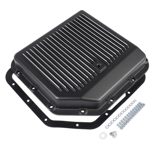 GELUOXI Finned Black Aluminum Transmission Oil Pan w/Gasket Replacement for GM Chevy Turbo 350 TH350 2-1/4 Depth