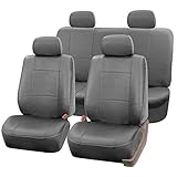 FH Group Universal Fit Seat Cover - Faux Leather (Gray) (Full Set With 4 Headrest Covers Solid)