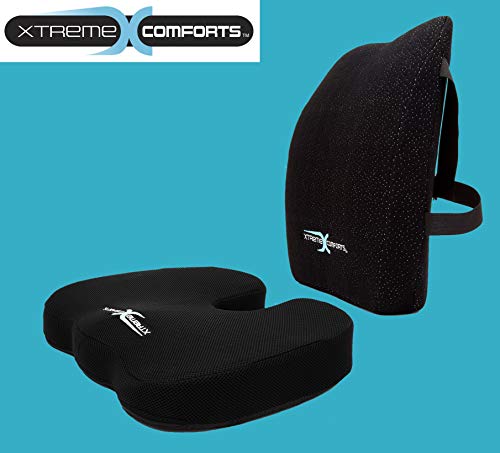 Deluxe Coccyx Orthopedic Memory Foam Seat Cushion with Carry Handle and Bag Plus 100% Memory Foam Lumbar Cushion - Thumbnail 3