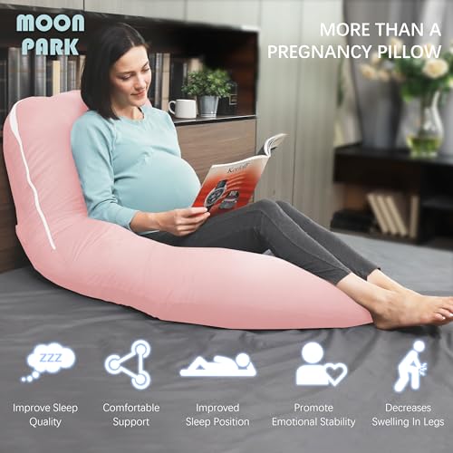 Image of MOON PARK Pregnancy Pillows for Sleeping - U Shaped Full Body Maternity Pillow with Removable Cover - Support for Back, Legs, Belly, Hips - 57 Inch - Pink - Cooling Cover