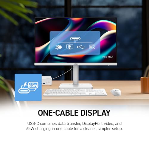 Image of msi PRO MAX 271PHW E14 27-inch IPS 1920 x1440(FHD) Hub Computer Monitor, 144Hz, Free-Sync,HDR Ready, HDMI, DisplayPort,65W Type C, ΔE < 2, Height Adjustable, Circular Polarizer, Speaker, White