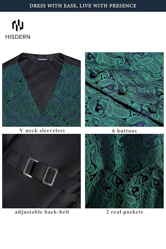 Image of HISDERN Mens Vest Tie Set 3PC Formal Waistcoat Paisley Floral Jacquard Necktie Pocket Square Suit Vests Wedding Party