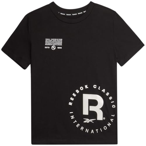 Reebok Boys Short Sleeve Casual Cotton Crew Neck Logo Graphic T Shirts for Boys (Sizes 4-20), Black Game Day, 10-12