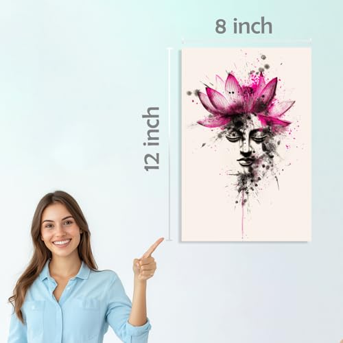 Image of SiddArtify Serene Moments - Abstract Pink - Red - Black Buddha - Lotus - Floral Art Print Set - 300GSM Board - 8x12 Inch - Pack of 6 Wall Room Decoration art Poster Prints