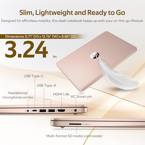 Image of HP Flagship 14 inch Laptop with AI Copilot for Student, 13th Gen Intel 4-Core, 4GB DDR4, 256GB Storage(128GB UFS+128GB Docking Station), Intel Graphics, Webcam, 1 Year Office 365, WiFi 6, Win 11 S, Gold