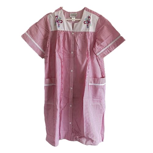 Image of AmeriMark Women Calf-Length Snap Front Knit Duster House Coat Robe - Loose-Fitting Plush Bathrobe - Short Sleeve Bath Robe