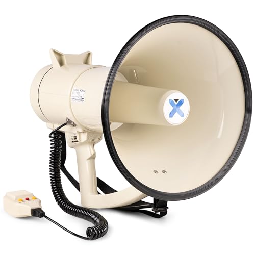 Vonyx MEG120 Megáfono Bluetooth de 120W Recargable con Sirena, función de grabación, megáfono Profesional con micrófono, Rango Sonido de 1600 Metros, USB, SD, MP3 y AUX, megáfono con Correa, Beige
