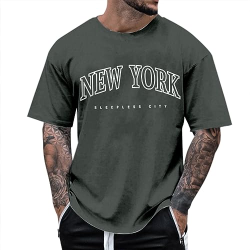 Camiseta para hombre oversize cuello redondo verano camisetas estampado carta manga corta vintage camiseta deportiva casual urbana tops hombres tops ropa de calle exterior camiseta de ocio, Gris