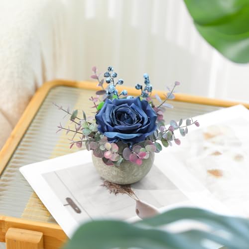 Wenhuidr Artificial Flowers Kit with Pot, Combination of Fake Silk Blue Roses and Greenery, Faux Small Plant Potted with Eucalyptus Leaves for Offices Bookshelf Home Room Party Wedding Decorations - Cosy Home Interiors Wenhuidr Artificial Flowers Kit with Pot, Combination of Fake Silk Blue Roses and Greenery, Faux Small Plant Potted with Eucalyptus Leaves for Offices Bookshelf Home Room Party Wedding Decorations - Image 6