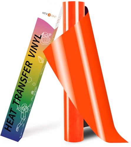 Image of HTVRONT HTV Heat Transfer Vinyl - 12 inch x 8ft Neon Orange HTV Vinyl for Shirts, Iron on Vinyl for All Cutting Machine - Easy to Cut & Weed for Heat Transfer Design (Neon Orange)