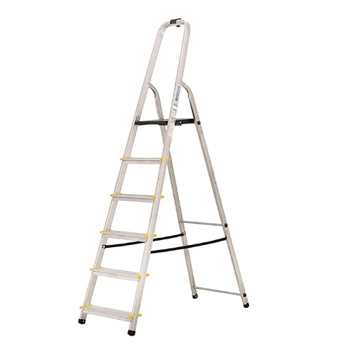 BiGDUG Aluminium Step Ladder - 6 Step Folding Ladder - Non-Slip Surface Hand Rails 6 Tread - Closed Height 1910 mm Platform Height 1190mm