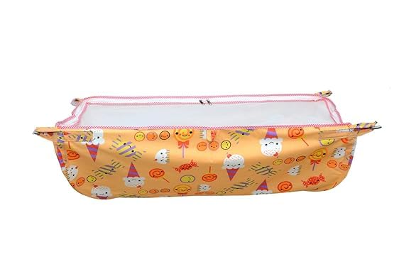 A to Z Hub Baby Hammock Ghodiyu/Khoyu Soft Cotton Cloth Swing Cradle Safety with Mosquito Net Cover with Zippe (Orange)